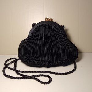 Vintage Lord Taylor evening bag satin Pleated with crossbody rope